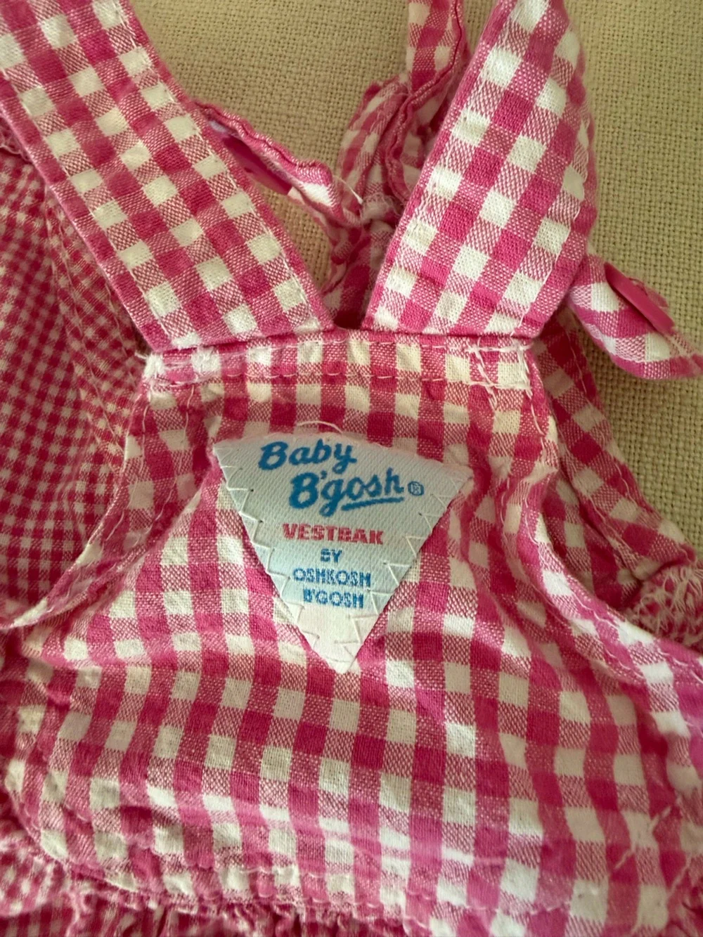 18mos vintage OshKosh Baby B'gosh VESTBAK gingham PINK romper overalls COTTON
